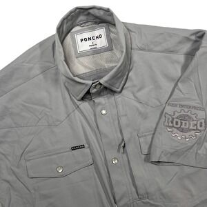Poncho Western Shirt Men's M Gray Short Sleeve Pearl Snap Stretch Performance
